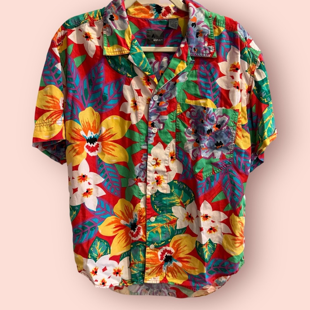 Vintage Lizwear Tropical Floral Button Up Shirt Colorful Hawaiian Style Top